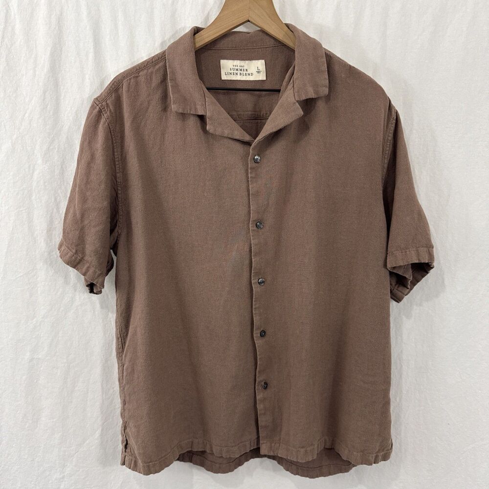 The A&F Brown Summer Linen Blend Short Sleeve Button Shirt Men’s Sz L Beach